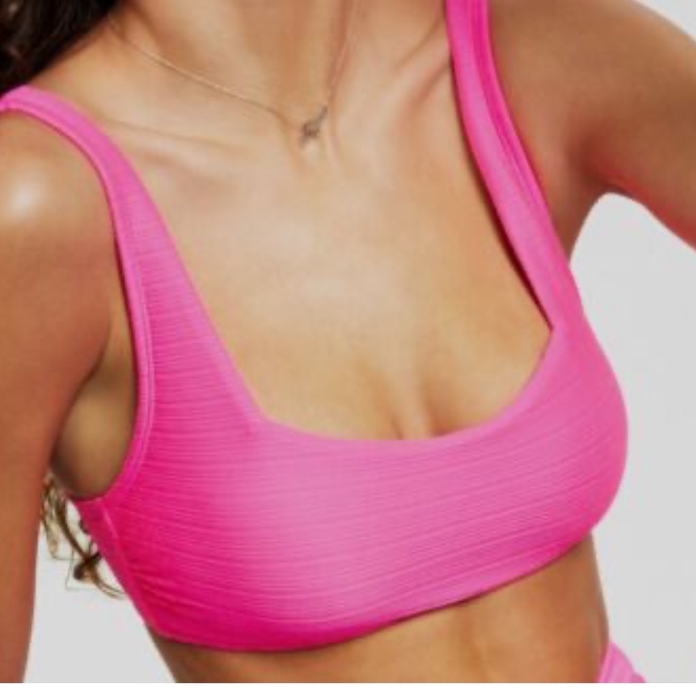 Salt + Cove Neon Pink ribbed bralette swim bikini top size medium - Picture 4 of 7